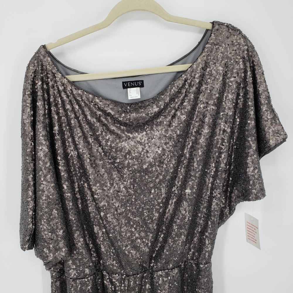Venus Off the Shoulder Shorts Romper XL Sequin Embellished Asymmetrical Gray NWT - Picture 6 of 11